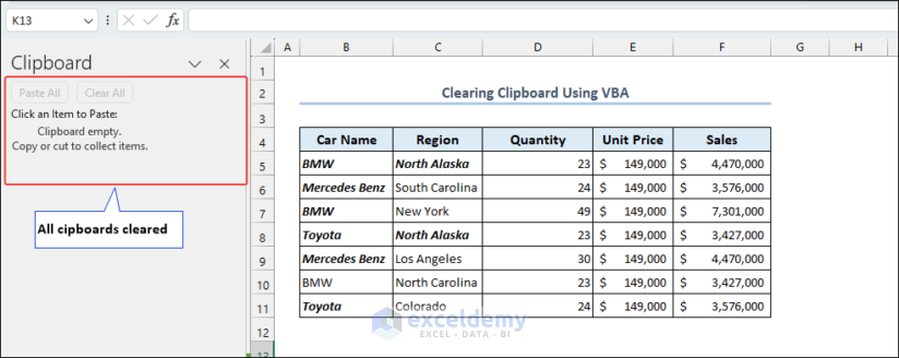 Finally clipboard is cleared using VBA in Excel