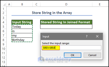 inoutbox asking for the input range which will use as array element