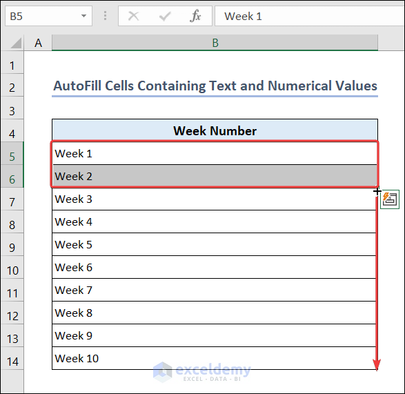 AutoFill Cells Containing Text and Numerical Values