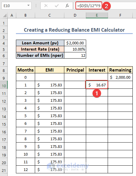 Calculating Interest for EMI Calculator