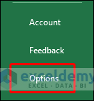 Click Options menu