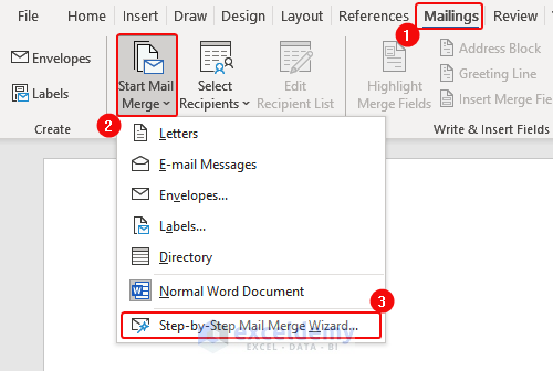 Clicking on Step by Step Mail Merge Wizard