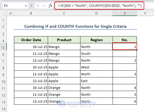 Combining IF and COUNTIF functions for single criteria