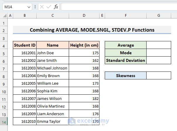 Dedicated Cells for Calculating Mean, Mode, and Standard Deviation