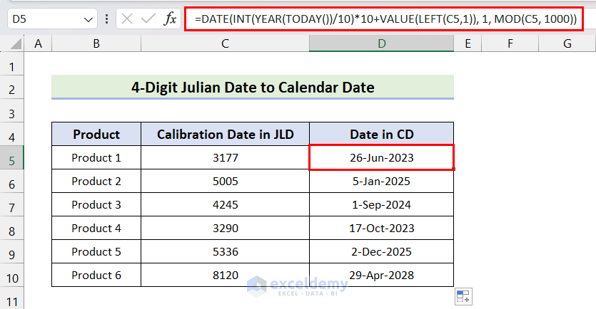 Converting 4 Digit Julian Date to Calendar Date