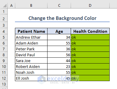 Final output after change background of Excel color index numbers