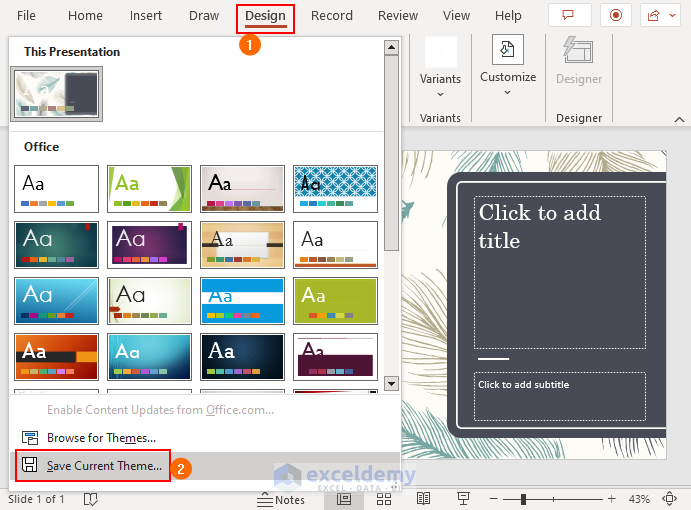 Save feathered theme in microsoft powerpoint