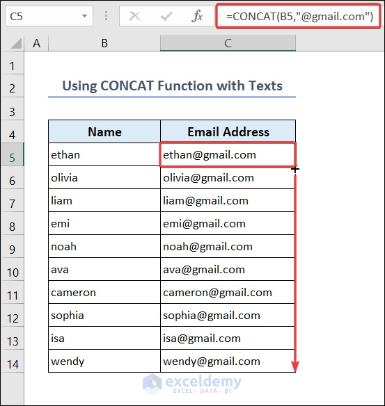 Texts Joined with CONCAT Function