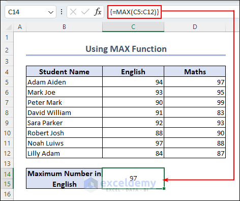 Using the MAX function to create Excel array formula