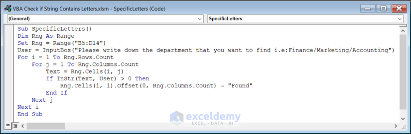 VBA Code to Check if a String Contains Specific Letters