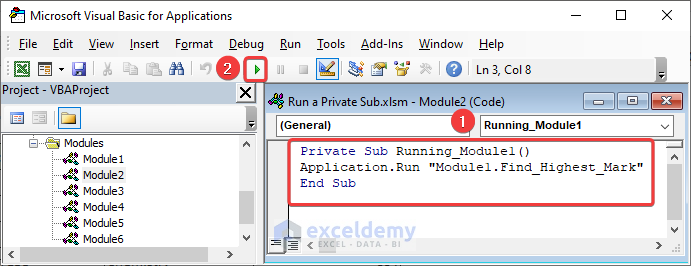 VBA code to run a private sub using the application.run command