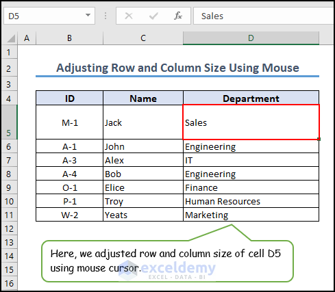 4- adjusting row and column size using mouse
