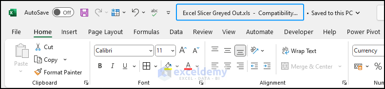 compatibility issues for Excel slicer