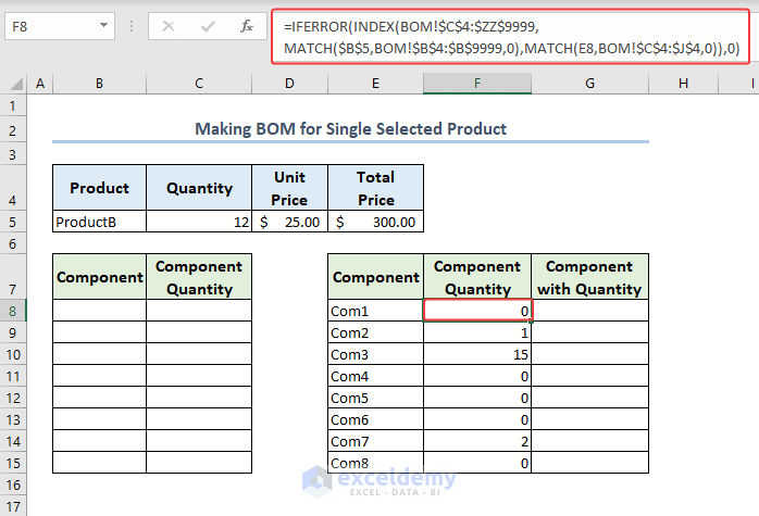 finding component quantity from dataset of another sheet