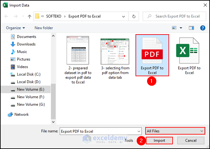 4- selecting the pdf file in the import data window