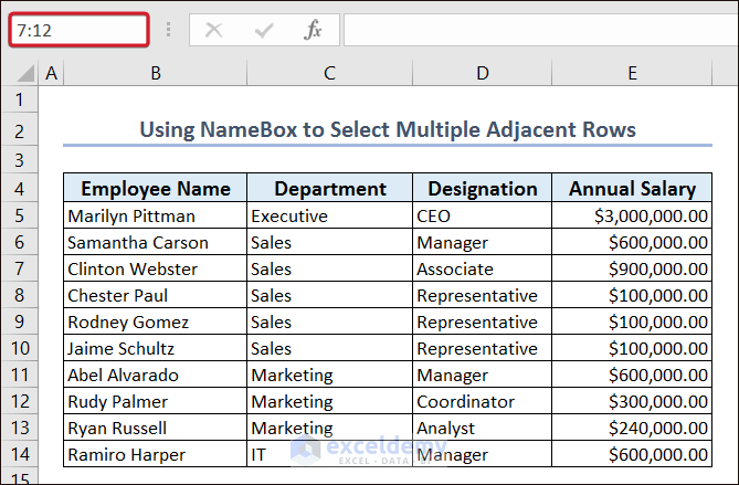 Inserting Row Numbers in NameBox