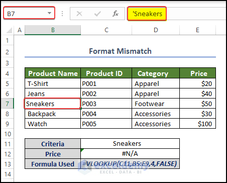 Text format in the lookup cell