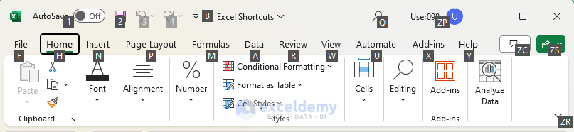 Move through Ribbon Tabs and Groups