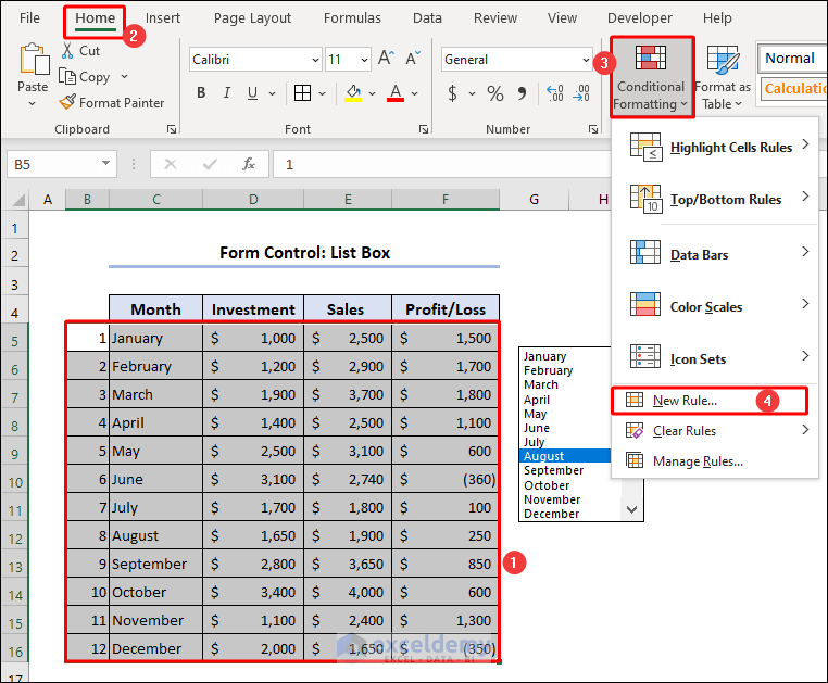 Set Conditional Formatting for List box