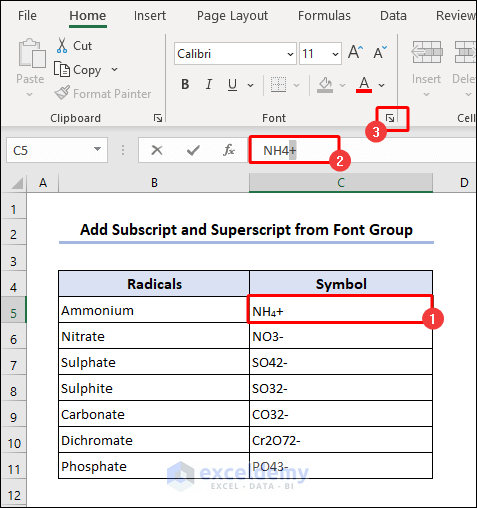 Accessing Font group to add Superscript