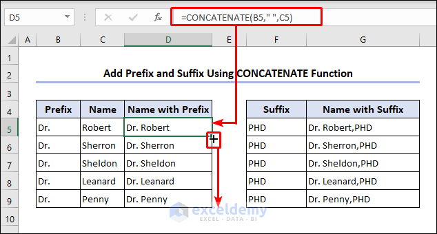 Add prefix using CONCATENATE function