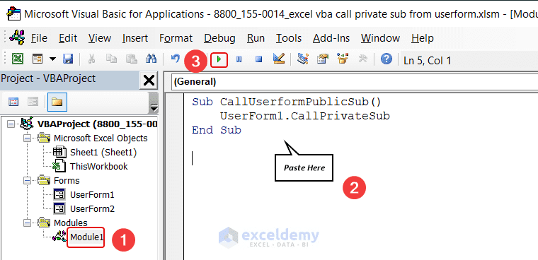 Applying VBA code in the module