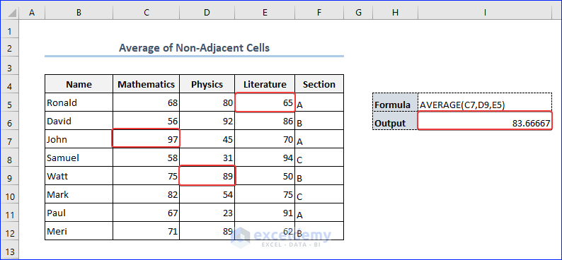 Average of Non-Adjacent Cells