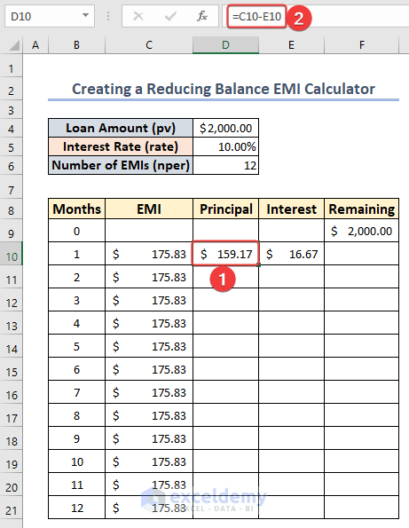 Calculating Principal for EMI Calculator