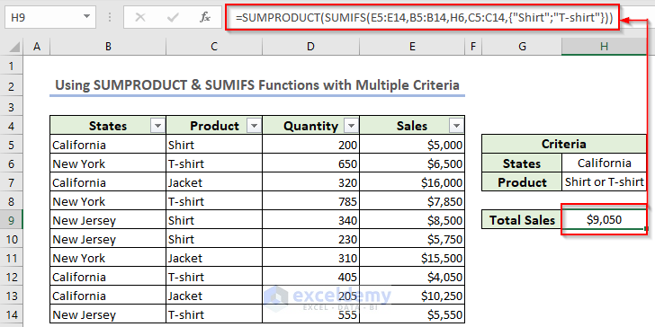 Combing SUMPRODUCT and SUMIFS Function for Calculating Total Sales