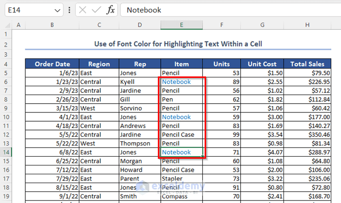 Highlighting Text Within a Cell