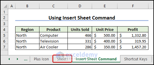New sheet appears using Insert Sheet command