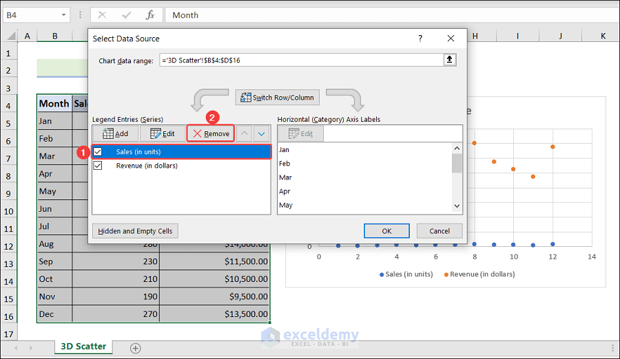 Select sales and click Remove from the Select Data Source window