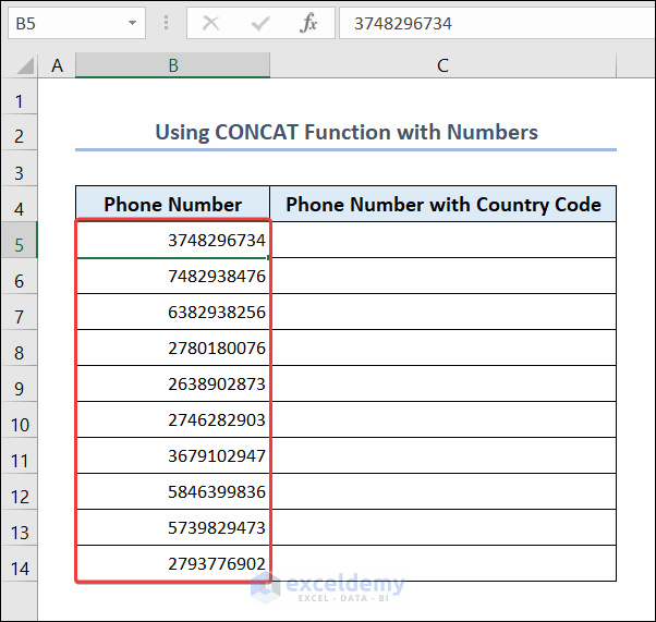Use CONCAT Function with Numbers