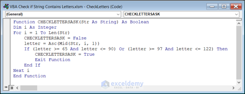 User Defined Function Function to Check for Letters