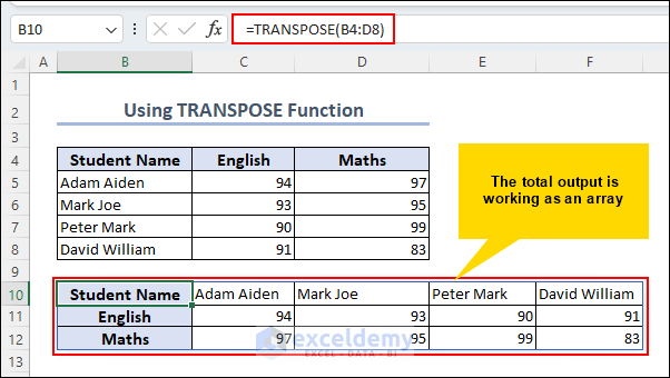 Using TRANSPOSE function