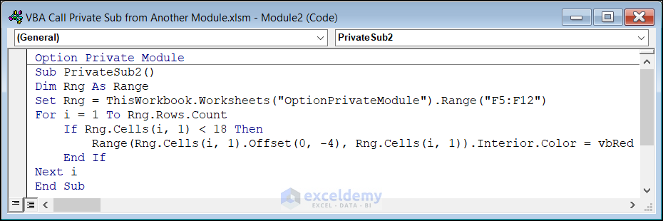 VBA Code with Option Private Module Statement
