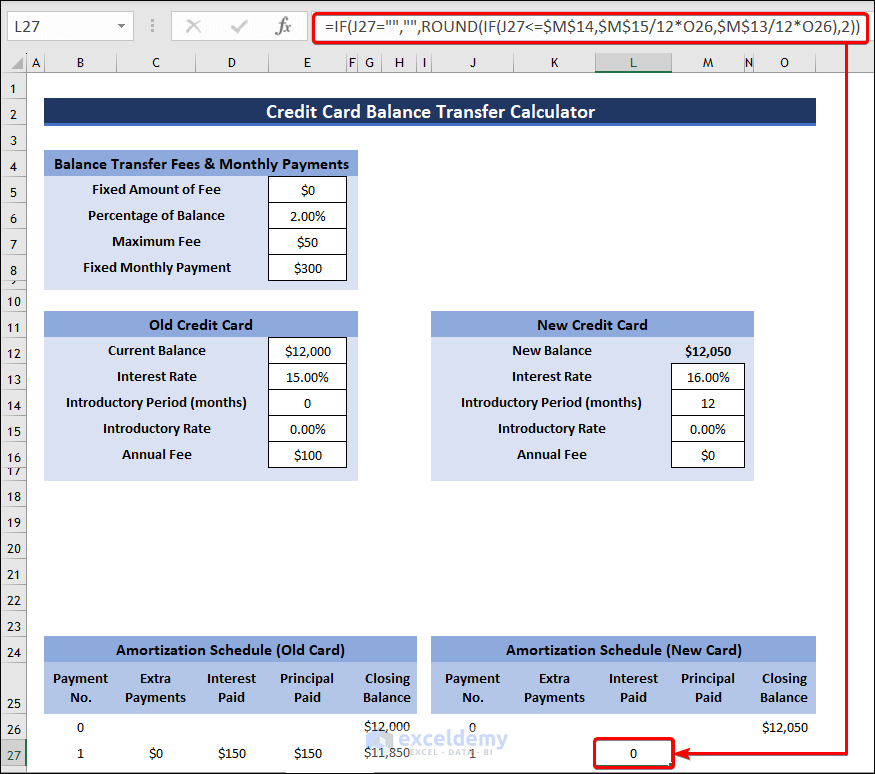 Calculate New Card Interest Paid