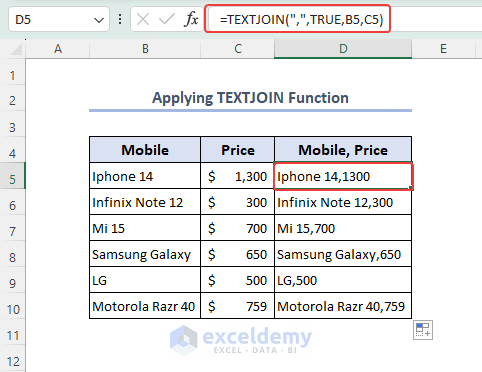 Comma using textjoin function