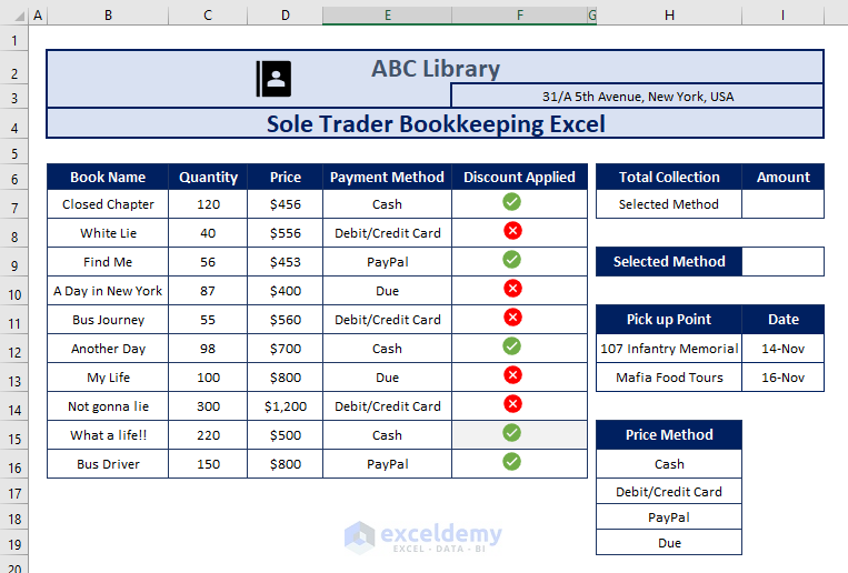 Adding more information to get sole trader bookkeeping Excel