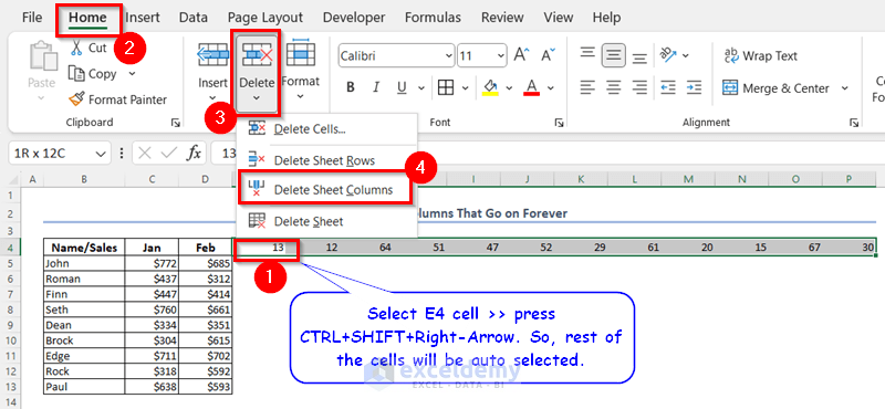 Deleting Columns in Excel That Go on Forever