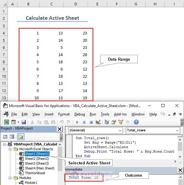 Figuring out the total number of rows from active sheet using VBA code