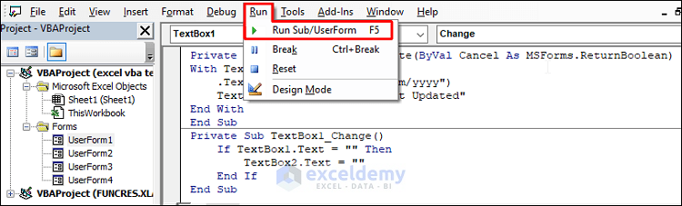 Run code to format date in TextBox