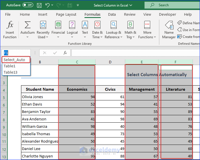 Select Column Automatically