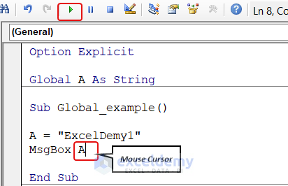 Utilizing the first subcategory of the VBA code