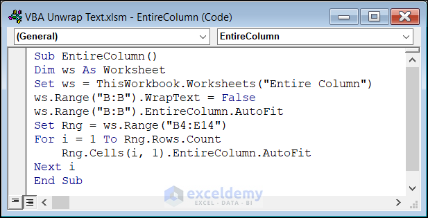 VBA code to unwrap text from entire row