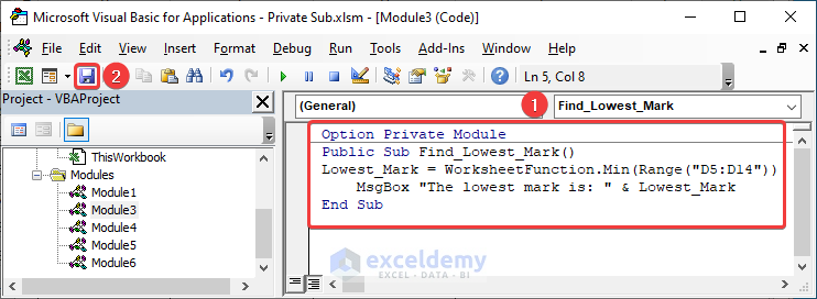 VBA code with option private module