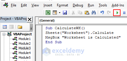 Write down Excel VBA calculate cell (worksheet)