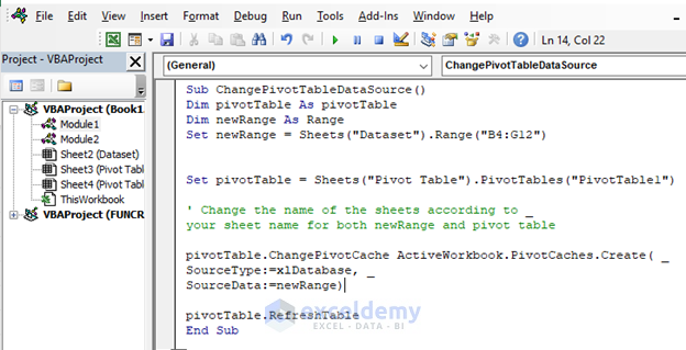 Writing vba code to change the pivot table source