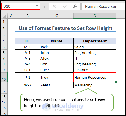 6- using Excel format feature to set row height numerically