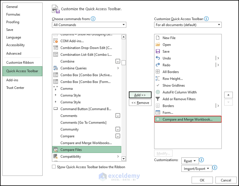 Addition of Quick Access Toolbar in the ribbon